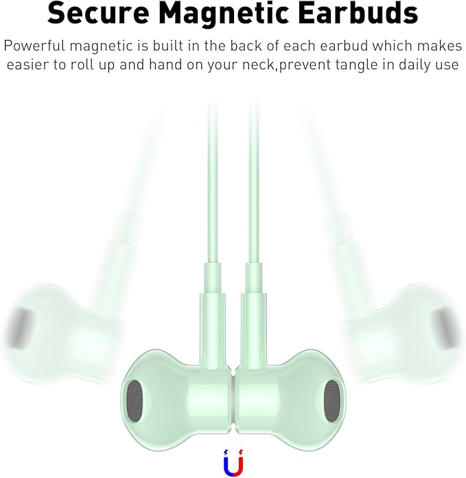 USB C Headphones Wired Type C Earphones for Samsung/Galaxy S26 S25 S24 Plus S23 S22 S21 S20 Ultra Magnetic Corded Earbuds for iPhone 15 Pro Max 16 16e 17 17e Air for Apple/Android Ear Buds Mint