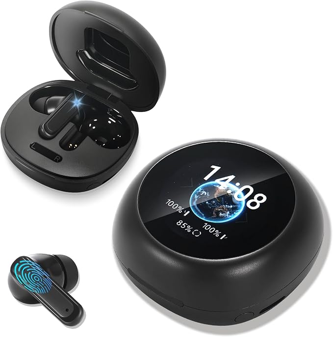 Wireless Earbuds, ANC/ENC Noise Cancelling Earbuds with Touch Screen, Bluetooth 5.4 Ear Buds with LED Charging Case, 40H Stereo Sound, IPX7 Waterproof Earphones with 6 EQ Modes for iOS Android (Black)