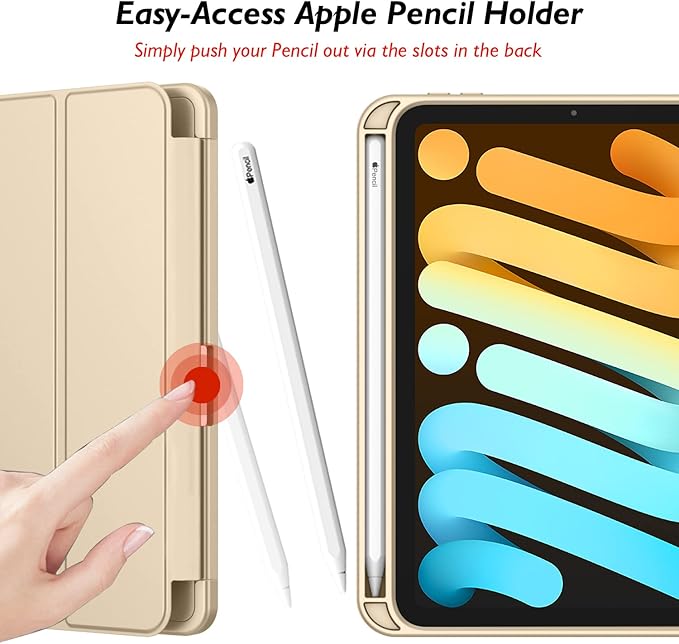 iMieet iPad Mini 7 Case 2024 (A17 Pro), iPad Mini 6 Case (8.3-Inch,2021 Model), iPad Mini 7th/6th Generation Case with Pencil Holder, Trifold Stand Smart Case with Soft TPU Back,Champagne Gold