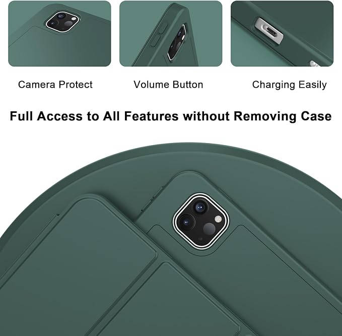 ZryXal iPad Pro 11 Inch Case (M5) 2025/ (M4) 2024 (Model: A2836/A2837/A3006), Trifold Stand Smart Cover with Pencil Holder and Soft TPU Back, Auto Wake/Sleep (Update Midnight Green)