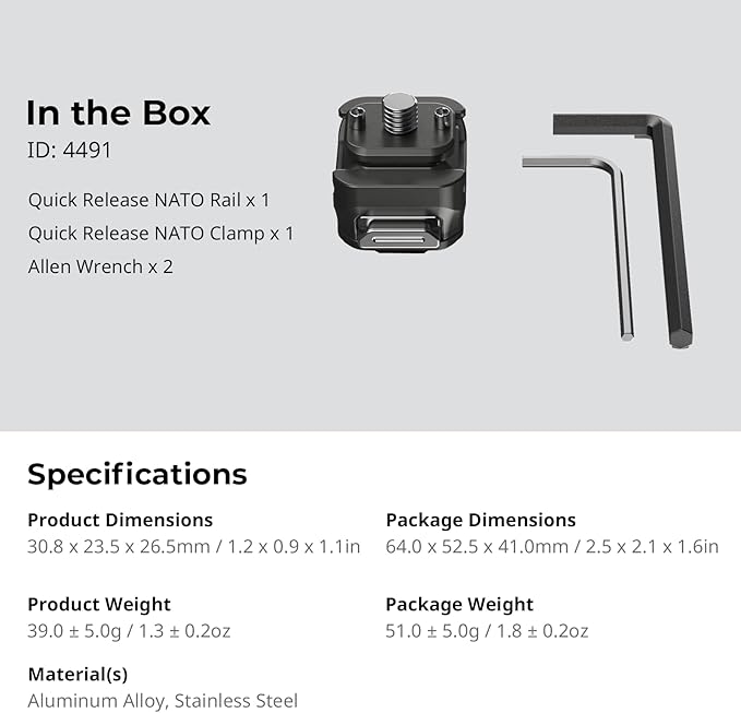 SmallRig HawkLock H21 Universal Quick Release Mount Plate Kit, Dual-Direction QR-Slide NATO Rail with Anti-Deflection 1/4"-20 Screw, Load up to 5kg / 11lb for Cameras, Monitors, Action Cameras - 4491