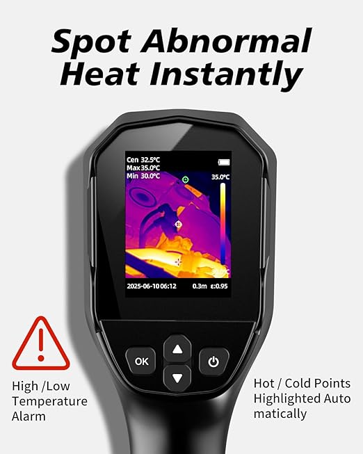 Handheld Thermal Imaging Camera, 25Hz Fast Refresh, TISR 240×240 Enhanced Display, -4°F to 1022°F, Temp Alarm, IP54 for Home & Industrial Use