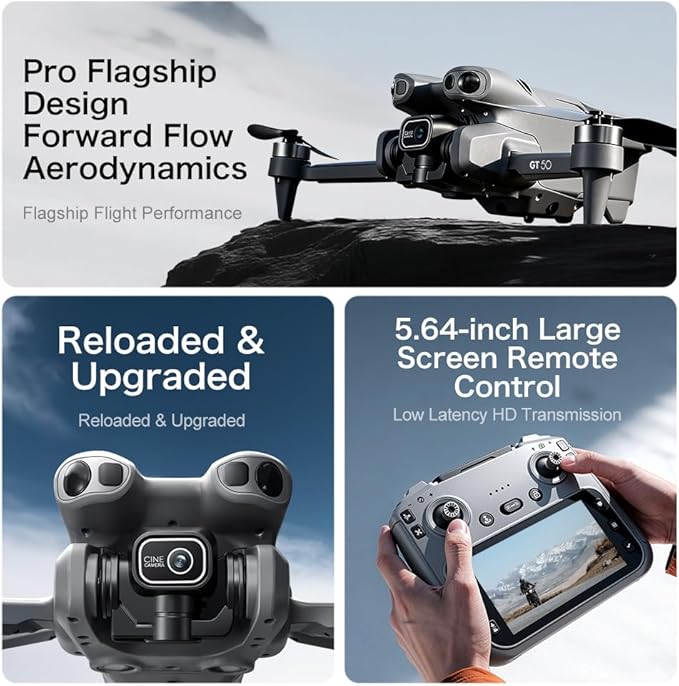 Drones with Dual Camera for Adults, Brushless Motor Large HD Screen Remote Control, Lightweight Under 249g Foldable Professional Drone for Beginner, Mini Quadcopter with 2 Batteries & Storage Bag