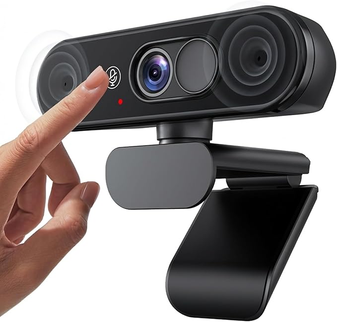 Webcam 1080P FHD with Mute and Cover Dual Privacy Protection, Dual Microphone, Natural Image, Extendable Tripod, for PC, Laptop, Zoom, Teams, Windows, MacOS