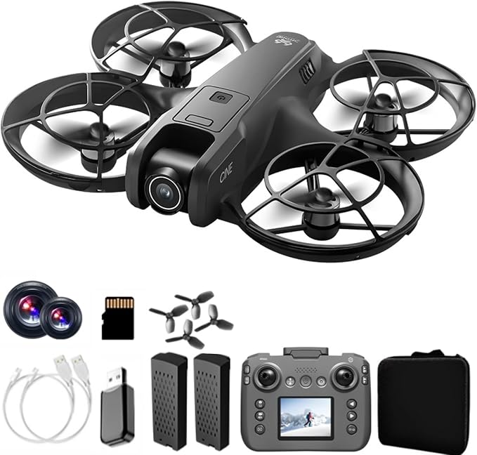 Hobby Mini Drone With Display Screen, Dual Cameras, 360° Propeller Guard, Optical Flow Positioning, Brushless Motor, One Key Takeoff/Landing, Headless Mode, Hovering, LED Light, 2 Batteries, Handbag, Beginner-Friendly FPV Remote Control Quadcopter, Sma...