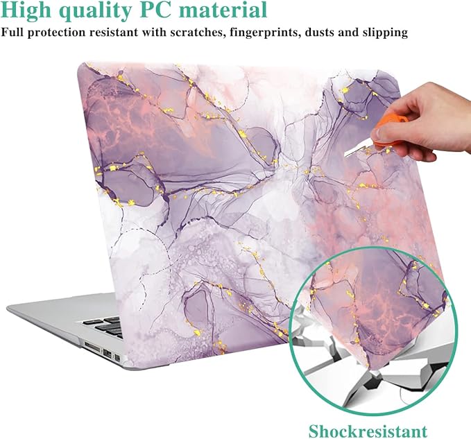Funut for MacBook Air 13 inch Case 2022 2021 2020 2019 2018 Release M1 A2337/A2179/A1932, MacBook Air 2020 Case, Plastic Hard Shell Cover & Keyboard Cover for Mac Air 13.3 inch, Pink Purple