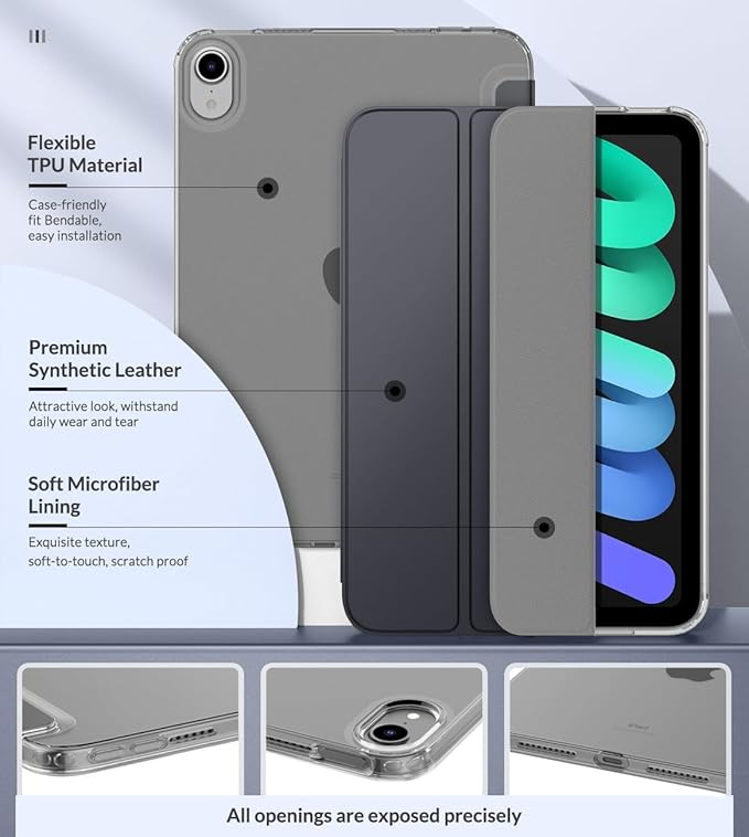 MoKo Case Fit New iPad mini 7 (A17 Pro) 2024, iPad mini 6th Generation Case 2021 (8.3-inch), iPad mini 6 Case, Soft TPU Translucent Frosted Back Cover Case for iPad mini 7th, Space Gray