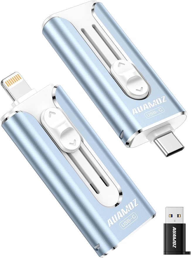 256GB Mini Dual Interface Flash Drive, Portable Memory Stick Compatible with iPhone 17/16/15/14/13/12/11, iPad, Android & PC, Easy to Save Photos, Videos & Files (1 Pack-Mist Blue)