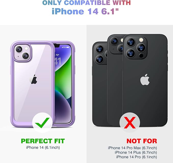 Diaclara Designed for iPhone 14 Case, Full Body Rugged Case with Built-in Touch Sensitive Anti-Scratch Screen Protector, with Camera Lens Protector for iPhone 14 6.1" (Peri Purple)