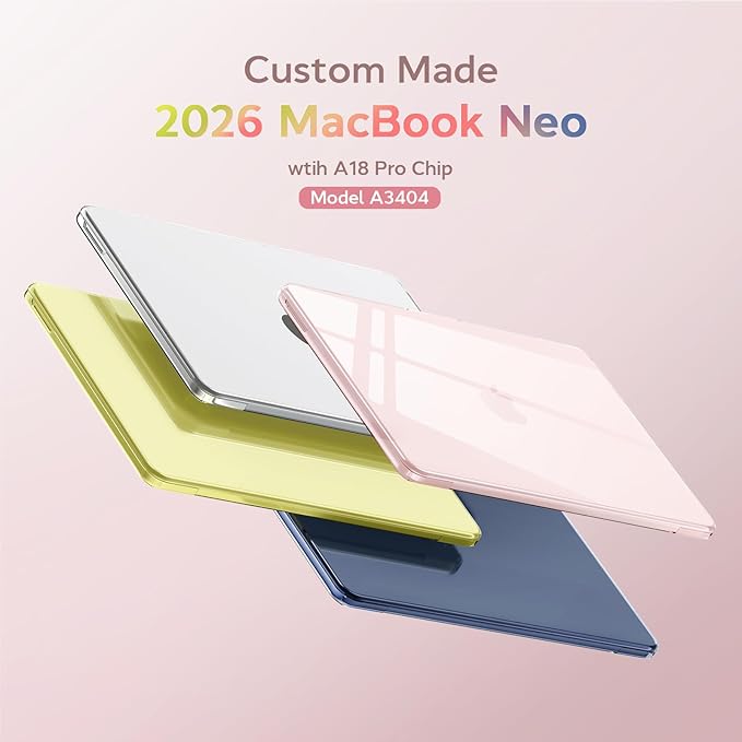 B BELK for MacBook Neo Case 13 inch 2026 (A18 Pro, Model A3404), Slim Protective Laptop Hard Shell Case with Keyboard Cover & Screen Protector, 1:1 Precision Fit & Anti-Yellowing, Crystal Blush