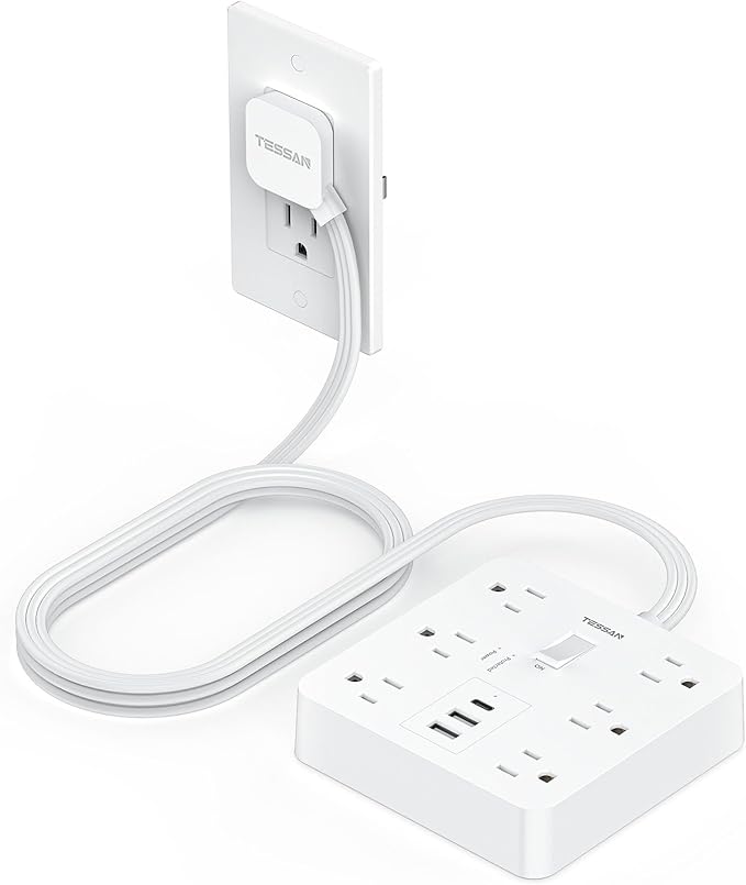 TESSAN 5Ft White Extension Cord with Multiple Outlets, Surge Protector Power Strip with 6 Outlets and 3 USB Ports (1 USB C), 1700 Joules Protection, Flat Plug, Outlet Extender for Home, Office, Dorm