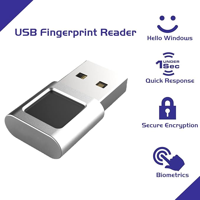 USB Fingerprint Reader, 360° Detection Mini Fingerprint Scanner 0.5s Touch Speedy Matching Portable Biometric Scanner USB Security Key for Password and File Encryption