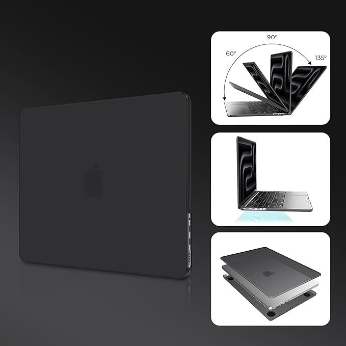 EooCoo Compatible with MacBook Pro 14 inch Case M5 2026 2025-2021 M4 M3 M2 M1 Pro/Max, Matte Grip, Bump-Resistant Hard Shell Laptop Protective Cover Case - Space Black