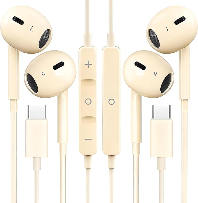 2 Packs USB C Headphones for iPhone 16/15 Phone Earbuds with Microphone & Volume Control HiFi Stereo Type C Earphones for Galaxy S23/S22/S21/S20/Ultra Note 10/20, for Pixel 7/6/6a/5/4,for OnePlus 9 8