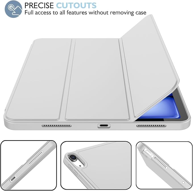 iMieet iPad Air 11 Inch Case M4/M3/M2(2026/2025/2024), iPad Air 5th/4th Generation Case 2022/2020 10.9 Inch with Pencil Holder,Trifold Stand Smart Case with Soft TPU Back(Light Gray)
