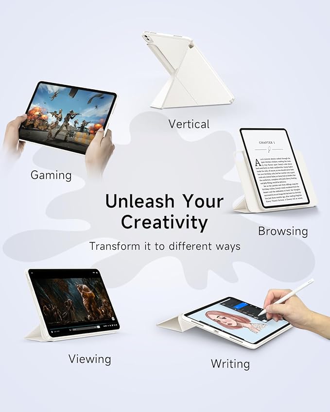 for iPad Pro 13 inch Case M5/M4 (2025/2024), Multi-Angle Y Fold Stand Magnetic Premium PU Leather Full Protective Case with Hidden Pencil Holder (Cream White)