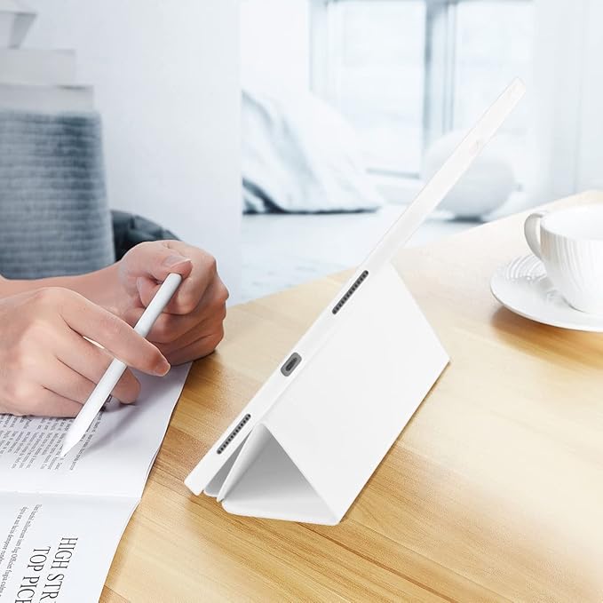 Cases for iPad Pro 12.9 Case 6th/5th/4th Generation (2022/2021/2020) with Pencil Holder [Apple Pencil Wireless Charging] Soft TPU Smart Tri-fold Stand Protective Cover(White)