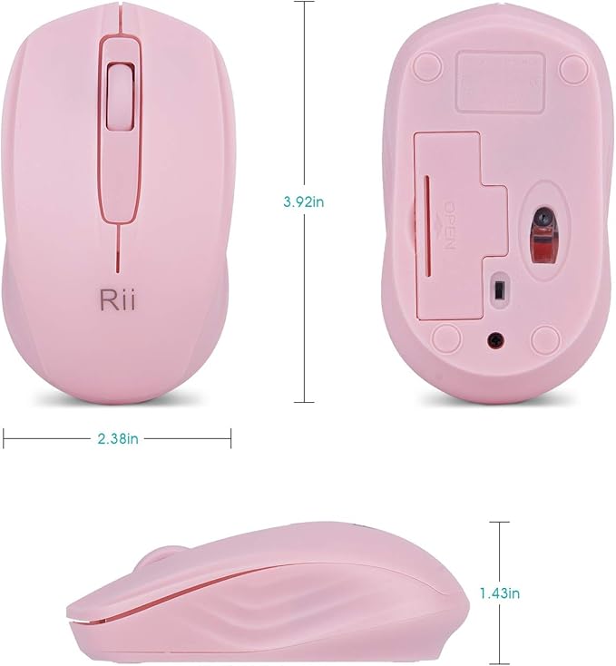 Rii Wireless Mouse,2.4G Portable Computer Mice for PC, Laptop, Windows,Office Included Wireless USB dongle (Pink)