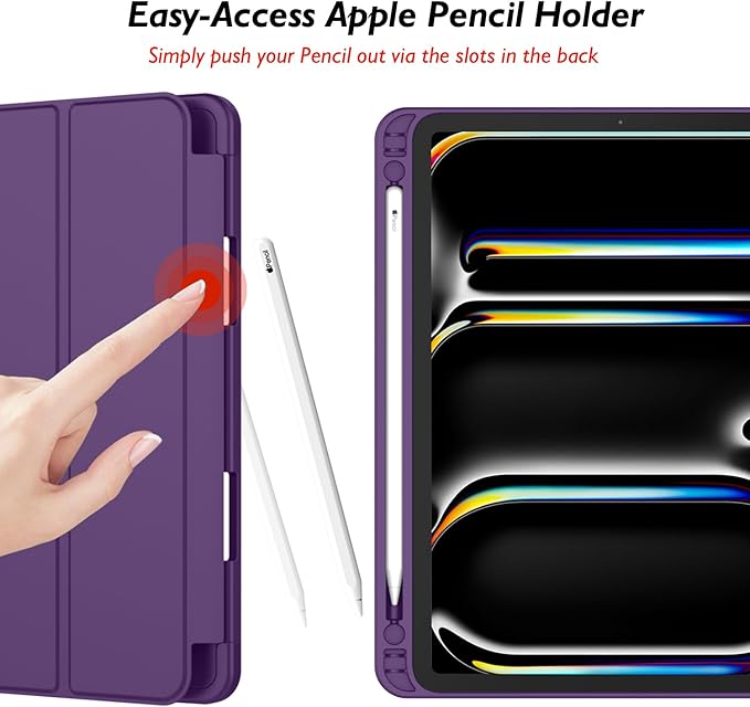 iMieet iPad Pro 13 Inch Case (M5/M4) 2025/2024 with Pencil Holder, Trifold Stand Smart Case with Soft TPU Back, Auto Wake/Sleep (Dark Purple)