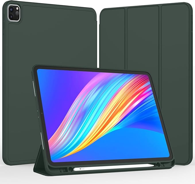 iMieet iPad Pro 13 Inch Case (M5/M4) 2025/2024 with Pencil Holder, Trifold Stand Smart Case with Soft TPU Back, Auto Wake/Sleep (Dark Green)