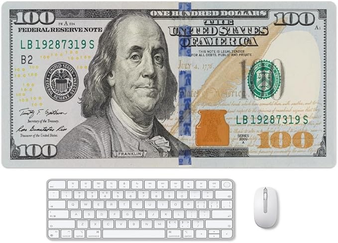 Funny US Dollar Currency Money Gaming Mouse Pad Hundreds of 100 Dollar Bills Non-Slip Rubber Mouse Pad for Computers, Laptop,Office, Home Rectangle Personalized Mousepad 31.5" x15.7"