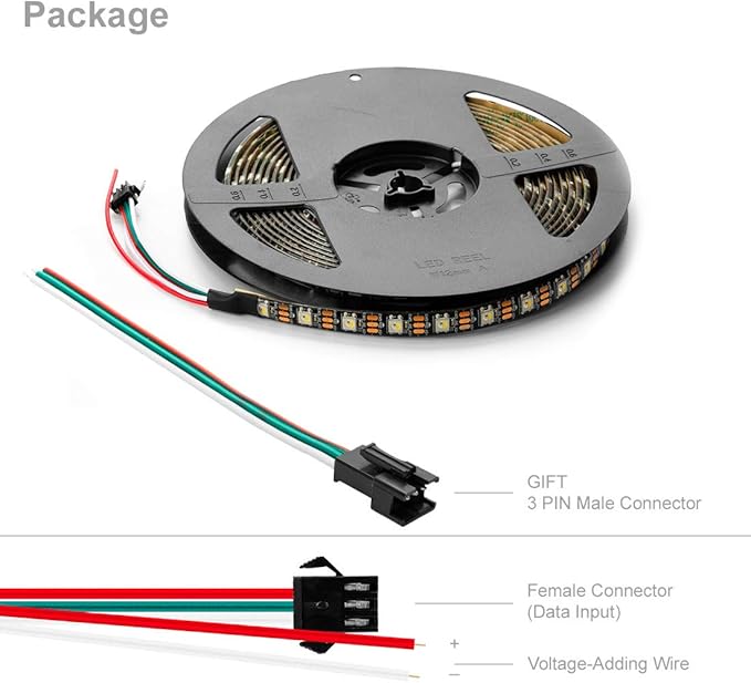 BTF-LIGHTING RGBW RGB+Cool White SK6812 (Similar WS2812B) 4 Colors in 1 LED Strip Individually Addressable 16.4ft 60Pixel/m 300LED Light Dream Color IP65 DC5V Black PCB (No Adapter or Controller)