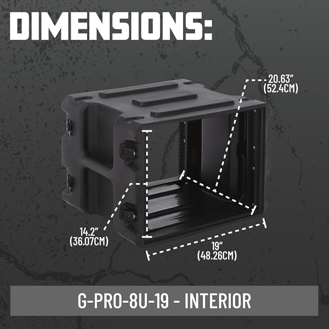 Gator Cases Pro Series 8U Rack Case with Standard 19" Depth, Roto Molded Made in USA (G-PRO-8U-19)