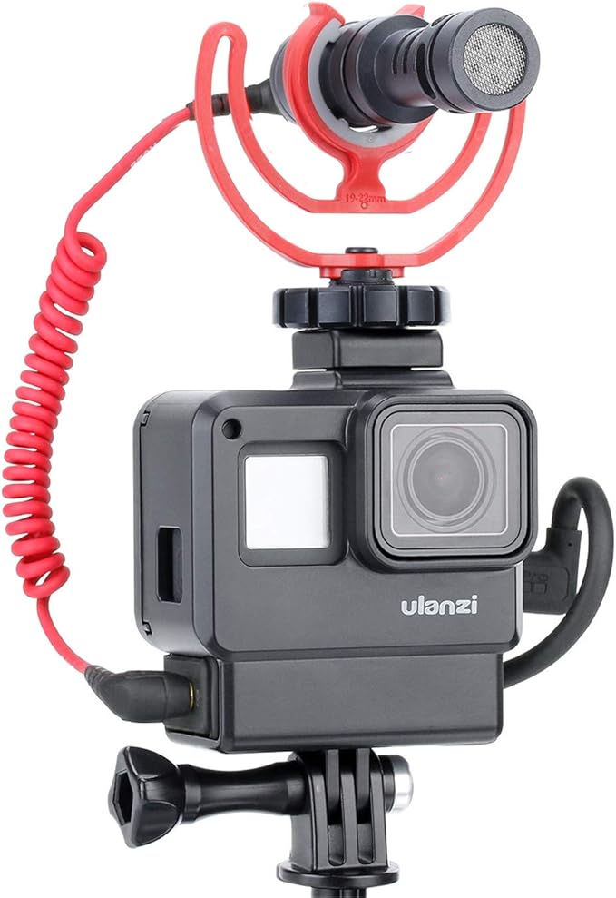 V2 Housing Case Vlogging Frame with Microphone Cold Shoe Mount Compatible for GoPro Hero 7 6 5 Mic Audio Adapter Action Camera Accessories