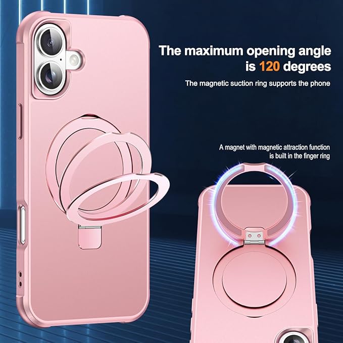 SKYLMW Compatible with iPhone 16 Plus Case with Invisible Magnetic O-Ring Stand Military-Grade Case for iPhone 16 Plus 6.7" [Compatible with Mag-Safe][Great Grip Feeling], Rose Gold