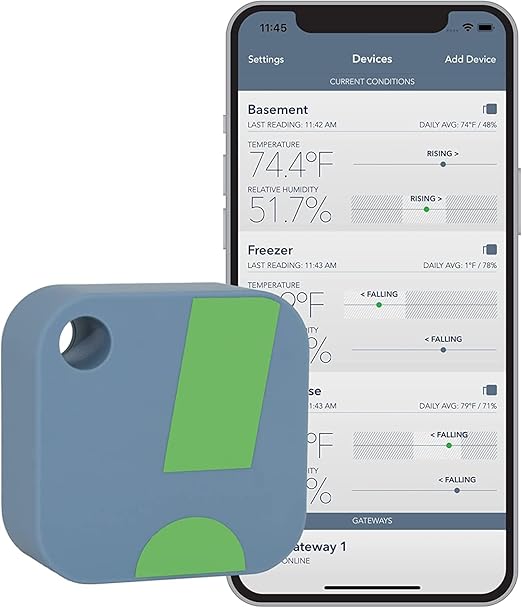 SensorPush HT1 Smart Temperature Sensor & Humidity Sensor - Thermometer & Hygrometer w/App Monitoring - Indoor/Outdoor Temperature and Humidity Monitor w/Heat Index for RV, Fridge & More