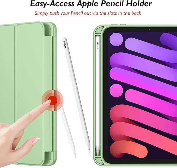 iMieet iPad mini 7 Case 2024 (A17 Pro), iPad mini 6 Case (8.3-Inch,2021 Model), iPad mini 7th/6th Generation Case with Pencil Holder, Trifold Stand Smart Case with Soft TPU Back,Matcha Green