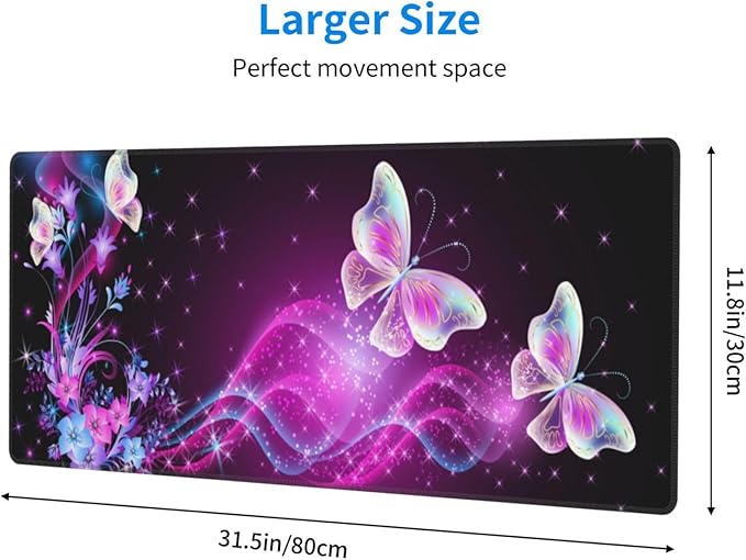 Butterfly Mouse Pad XL Large Mousepad Non Slip Rubber Base Desk Mat for Laptop Computer Gaming 31.5" X 12"