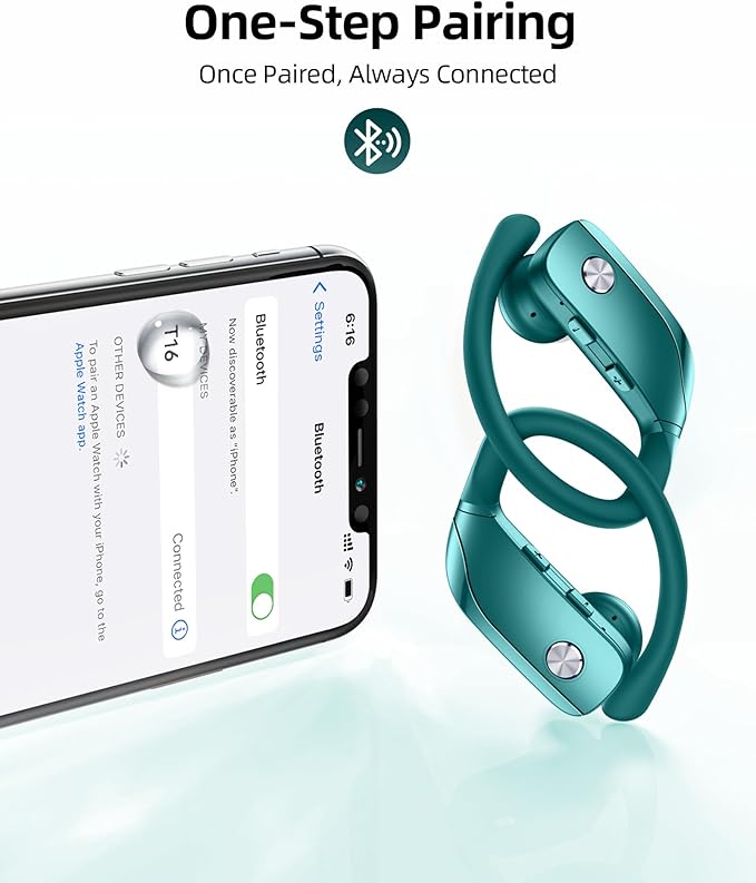 bmanl Wireless Earbuds Bluetooth Headphones Over Ear Hooks Ear Buds with 80H Playtime, LED Power Display, Dual Mic Clear Calls, Sports Wireless Ear Buds Bluetooth Earbuds for Running Gym Workout Green