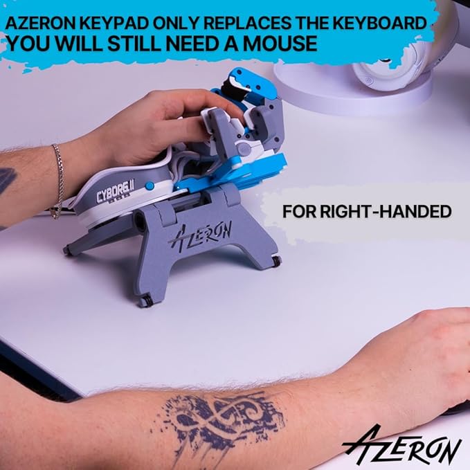 AZERON Cyborg ll Keypad – Programmable One Handed Gaming Keyboard for PC, Hall Effect Elite Joystick and 30 Programmable Keys, 3D Printed Keypad for Righties (Iceline, Cyborg ll Elite Bundle)