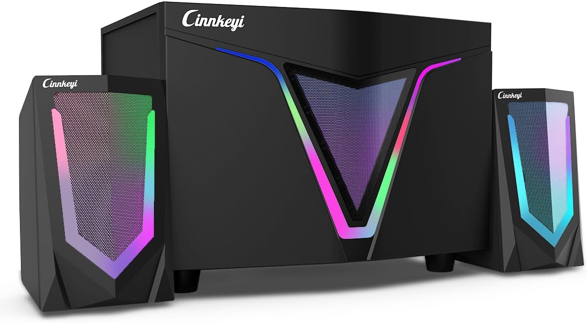 2.1 USB-Powered Computer Speaker with Subwoofer,PC Speakers with subwoofer-Dual 4.7'' mid-Treble Full-Range Satellites for PC,Speaker with Dynamic RGB,Up to 16W, 3.5mm Inputs
