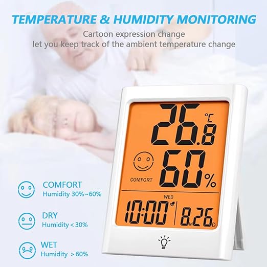 Timloon Digital Indoor Thermometer for Room, Smart Temperature Humidity Monitor with Backlight, Comfort Indicator, Max/Min Record, Time, Calendar, Alarm, °c/°f Switch for Bedroom, School