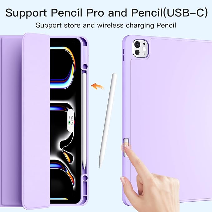 Akkerds Compatible with iPad Pro 13 Inch Case (M5/M4) 2025/2024, for iPad 13 Pro Case with Pencil Holder, Slim Trifold Stand Protective Cover with Soft TPU Back, Auto Wake/Sleep, Lavender