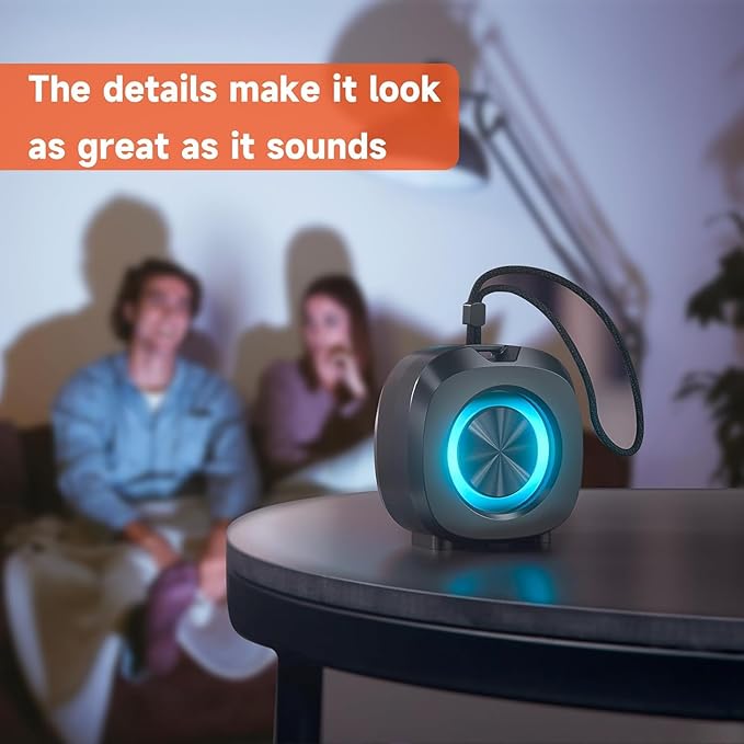 PEICHENG Speaker, Small Portable Bluetooth Wireless IPX5 Waterproof Shower Speaker,Loud Stereo Sound Deep Bass,TWS Paire, RGB Lights,Long Playtime for Outdoor Party, Great Gift,1PC(Black)
