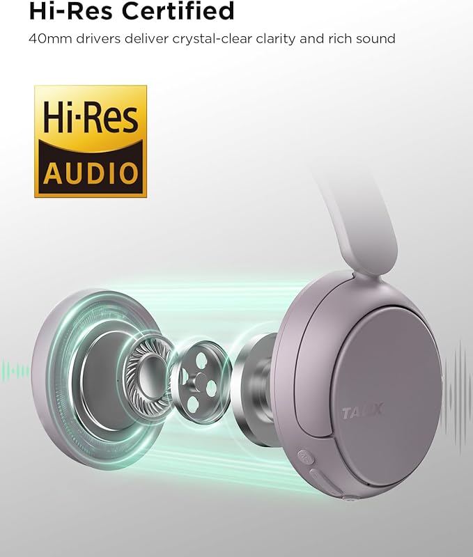 TALIX H30 Hybrid Active Noise Cancelling Headphones, 110H Playtime Hi-Res Audio Bluetooth 6.0 Wireless Over Ear ANC Headphones for Commute/Workout/Gym (Purple)