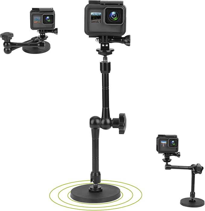 Mippko Magnetic Camera Mount for GoPro Hero/Insta 360 / DJI OSMO/AKASO Action Camera,3.46 inch Diam Magnetic Rubber Coating Base,10 inch Length Adjustable Aluminum Alloy Arm