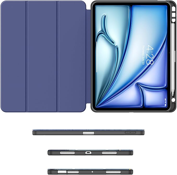 Soke Case for New iPad Air 11 Inch (M4/M3/M2, 2026-2024), iPad Air 5th/4th Generation 10.9 Inch (2020-2022) with Pencil Holder, Soft TPU Back Cover & Auto Sleep/Wake, Ocean Marble