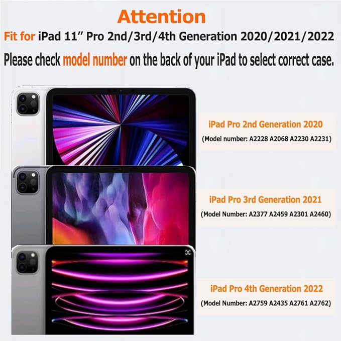 Case for iPad Pro 11 Inch 4th/3rd/2nd Generation (2022/2021/2020) with Pencil Holder, Multi-Angle Trifold Stand, Auto Wake-Sleep, Protective Clear Acrylic Backshell, Slim Smart Cute Cover (Grey)