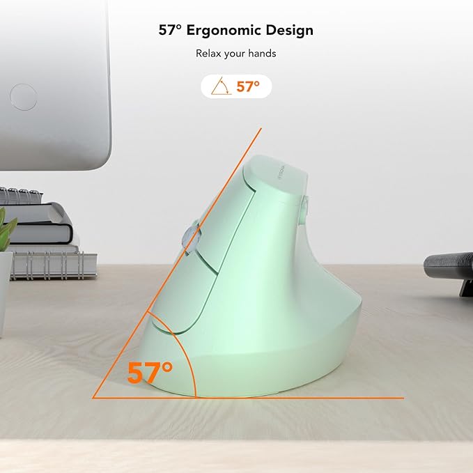 KYSONA EM18 Wireless Ergonomic Vertical Mouse, Ergo Design, Bluetooth Cordless Mouse for Medium/Large Hands, Silent Click, 5-Level Adjustable DPI, Carpal Tunnel Mice for Computer/PC/Mac/Laptop, Green