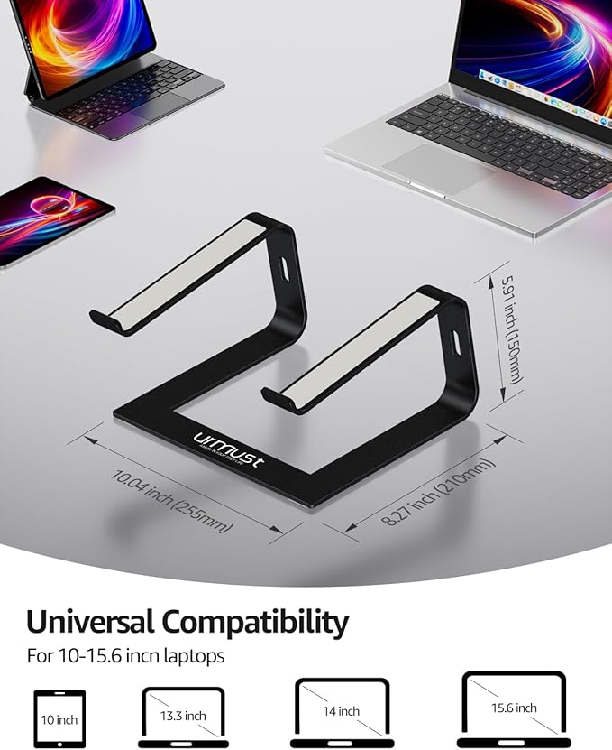Urmust Laptop Stand for Desk Aluminum Computer Stand Riser Holder for Laptop Compatible with MacBook Air Pro, Dell, HP, Lenovo Samsung, Alienware All Laptops 11-15.6"(Black)