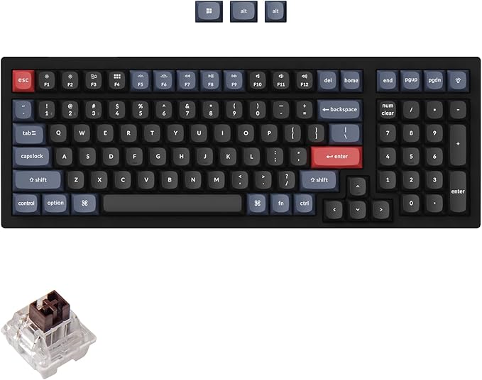 Keychron K4 Pro 96% Custom Wireless Mechanical Keyboard with Hot-Swappable K Pro Brown Switch, QMK/VIA Programmable Macro Bluetooth/Wired Keyboard White LED Backlit for Mac Windows Linux - Black