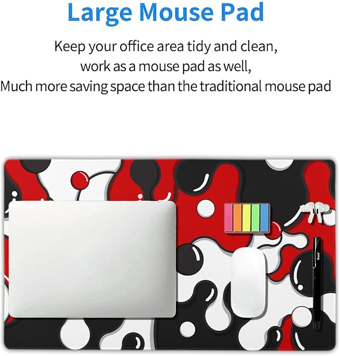 Red Black White Mouse Pad XL Large Cool Geometric Japanese Extended Desk Mat 60X35 cm Non-Slip Rubber Base Stitched Edge Large XL Mousepad for Desk Gaming Laptop Desktop,24x14 Inch
