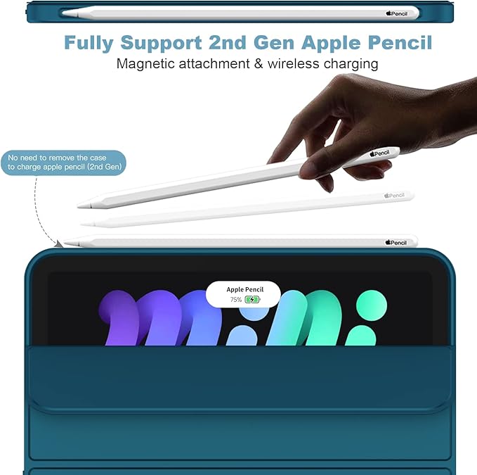 iMieet iPad mini 7 Case 2024 (A17 Pro), iPad mini 6 Case (8.3-Inch,2021 Model), iPad mini 7th/6th Generation Case with Pencil Holder, Trifold Stand Smart Case with Soft TPU Back,Teal