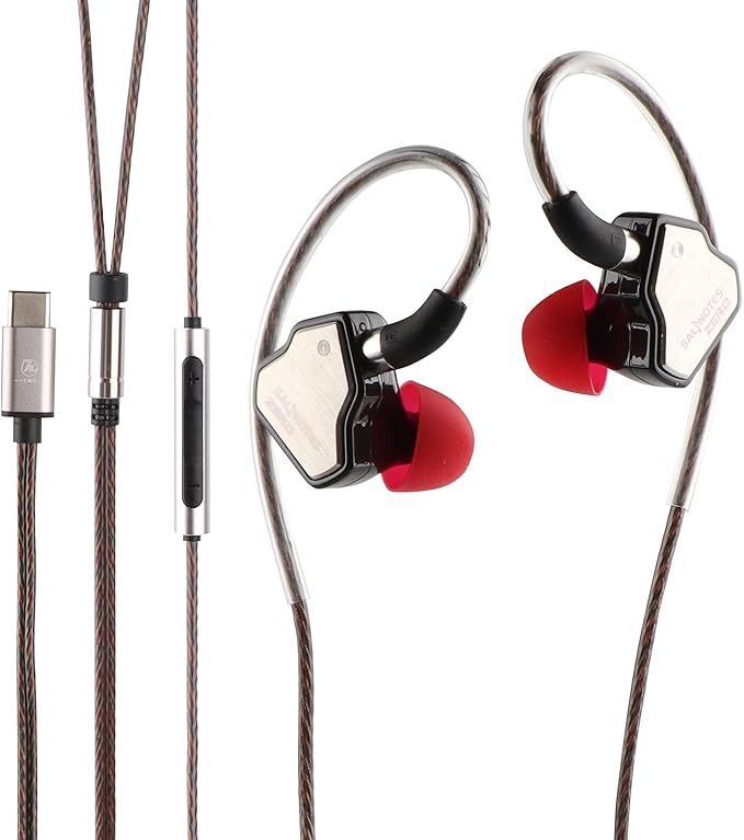 Linsoul 7Hz Salnotes Zero HiFi 10mm Dynamic Driver in-Ear Earphone IEM with Metal Composite Diaphragm Stainless Steel Faceplate Detachable 2Pin OFC Cable (Black, with Mic, Type C)