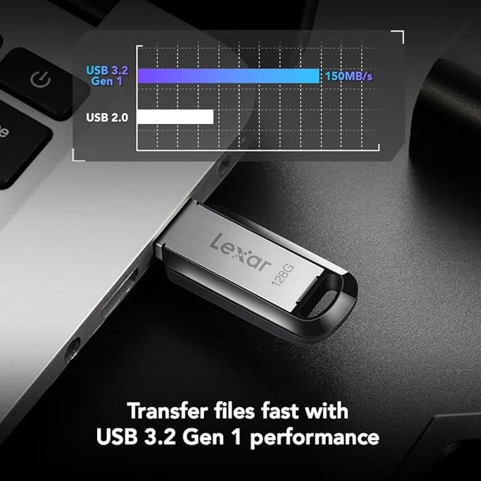 Lexar 128GB JumpDrive M400 USB 3.2 Gen 1 Flash Drive for Storage Expansion and Backup, Up To 150MB/s Read, Black (LJDM400128G-BNBNU)