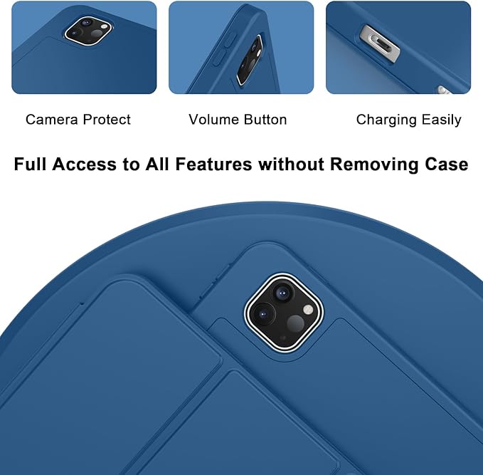 ZryXal New iPad Pro 13 Inch Case (M5) 2025 / (M4) 2024 with Pencil Holder, Smart iPad Case [Support Pencil Pro and Pencil (USB-C)], Support Touch ID and Auto Wake/Sleep (New Navy Blue)